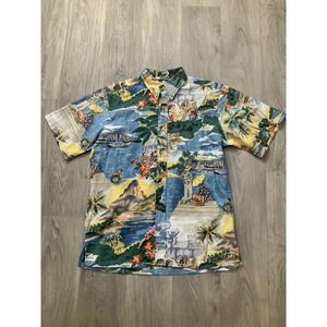 Reyn Spooner Classic Fit Mens Hawaiian Shirt Tropical Scenic Print Blue M
